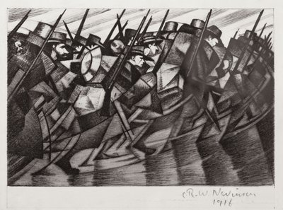 Troepen keren terug naar de loopgraven, 1916 door Christopher Richard Wynne Nevinson